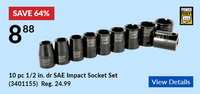 Powerfist 10 pc 1/2 in. dr SAE Impact Socket Set 